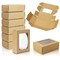 50 Pack Small Rectangle Kraft Paper Boxes with Clear Windows,3.33" x 2.35" x 1.18",Mini Soap Present Treat Gift Box for Bakery Candy,Chocolate Packaging Jewelry Display Wedding Party Favor (Brown)
